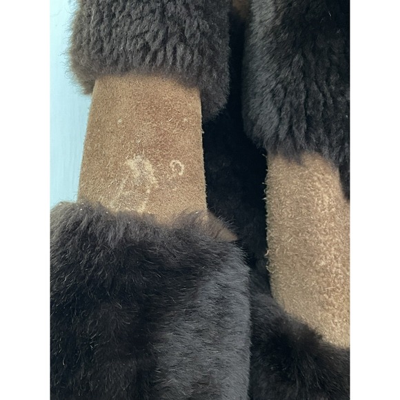 Vintage 70s Mouton Fur Long Coat Suede Stripe Shearling Retro Boho Glam XXS READ - Picture 9 of 16